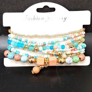 BEADED bracelets Bohemian Elastic Charms Multi layered pastels